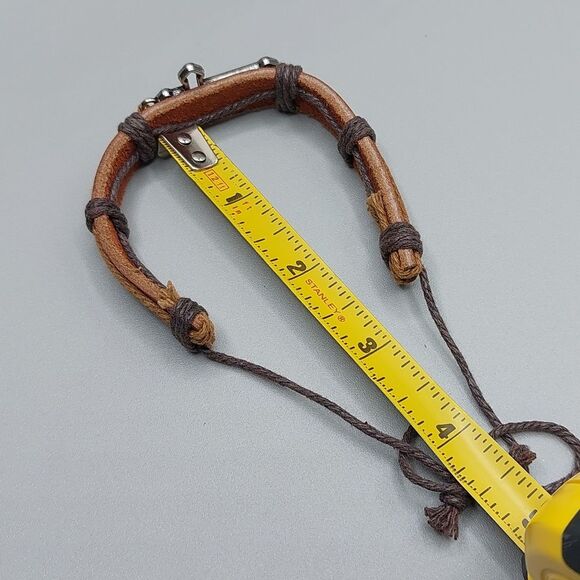 Cross Charm Brown Genuine Leather Adjustable Bracelet - Picture 3 of 4